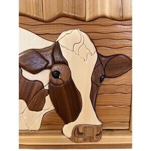 Handmade Intarsia Cow Comes Home Wall Art Wood Sculpture